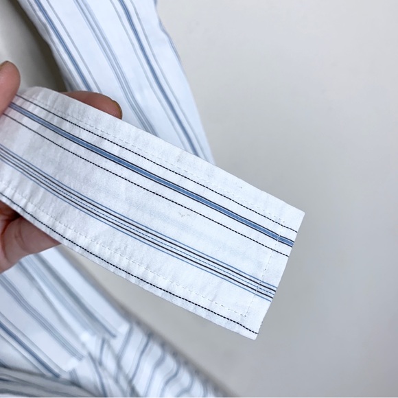 NEW A.L.C. Enzo Puff Sleeve Striped Poplin Wrap Dress (Sz 6) White Salmon - Picture 15 of 15